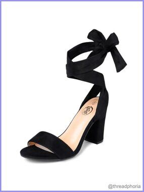 Lace Up Chunky Heels Open Toe Ankle Strap 3 Inch Suede Heeled Sandals